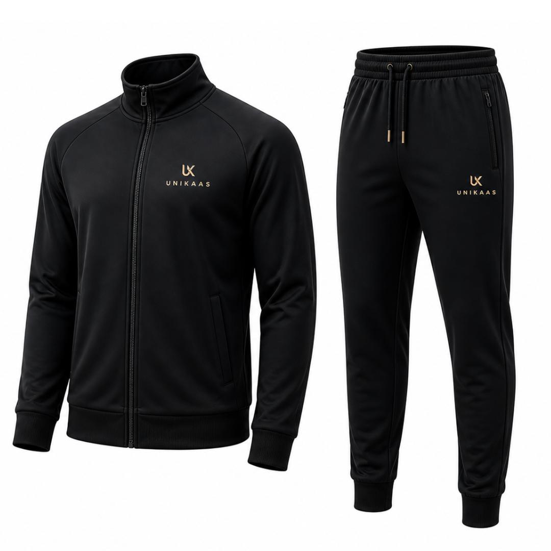 Black zipper tracksuit bulk wholesale supplier Unikaas for UK USA Canada Australia UAE Pakistan