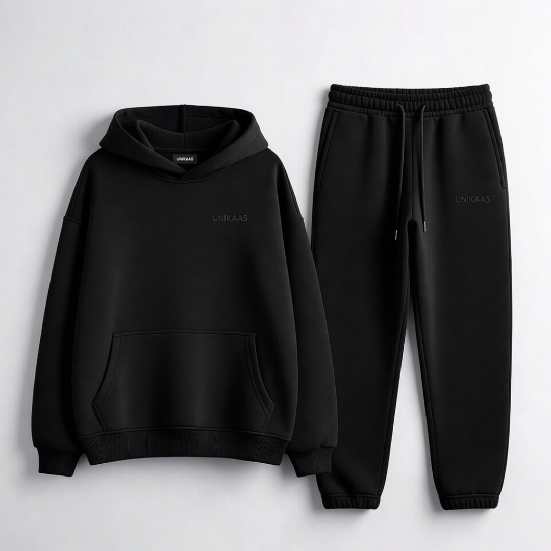 Jet Black Hoodie Tracksuit bulk supplier manufacturer Unikaas for UK USA Canada Australia UAE Pakistan