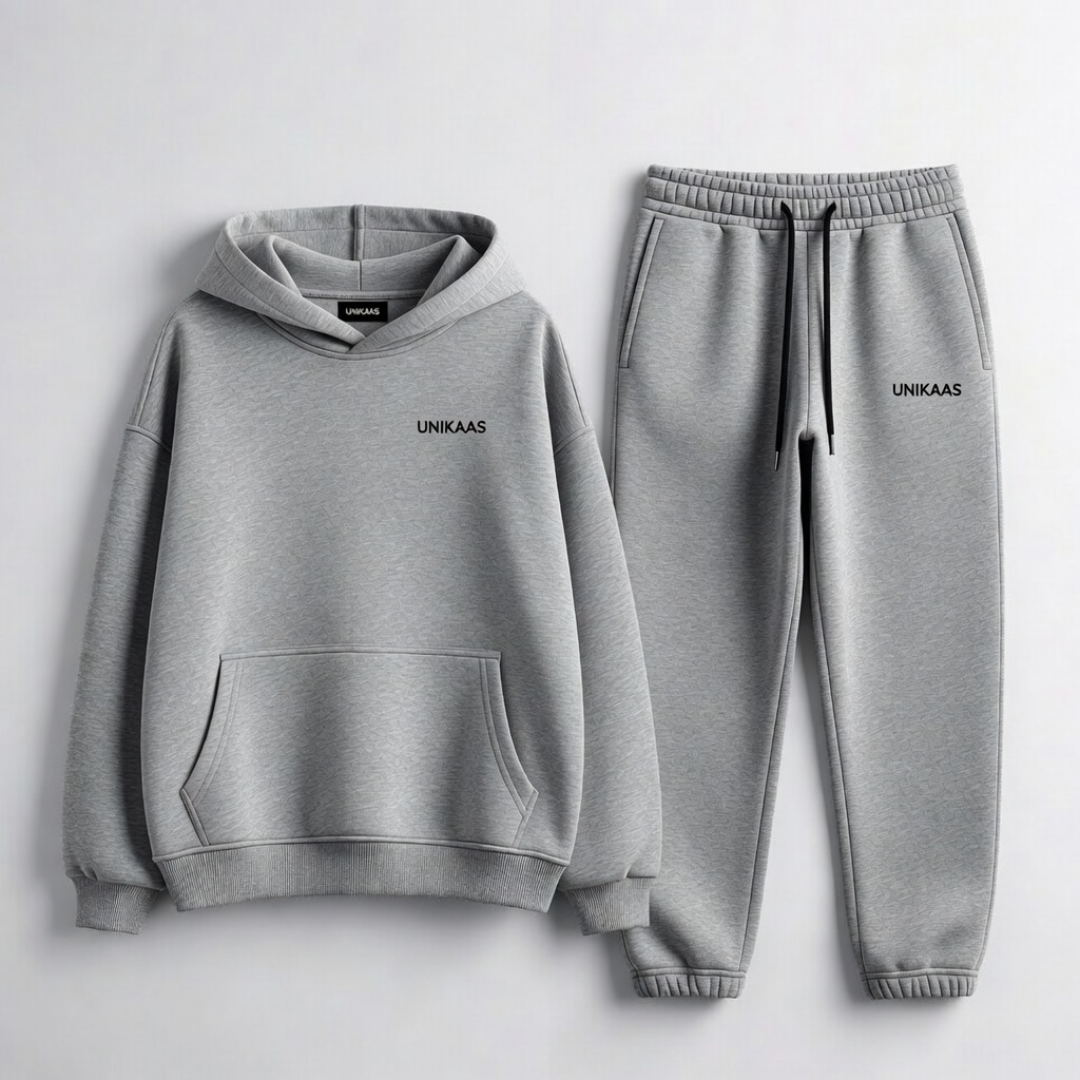 Steel grey hoodie tracksuit bulk supplier and wholesale manufacturer Unikaas for UK USA Canada Australia UAE Pakistan